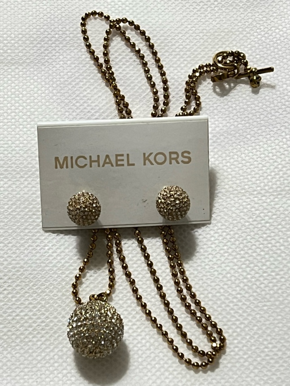 Michael Kors Gold Crystal Pavé Ball Pendant Necklace & Earrings